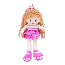 Boneca De Pano Laço No Cabelo E Saia Pink - 40cm