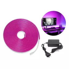 Luz Tira Led Flexible Rosa Neón Silicona X5mts + Fuente 12v