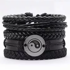 Pulsera Brazalete Cuero Elegante Negro - Místico