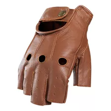 Guantes Sin Dedos De Cuero, Café. Bicicleta, Moto, Auto Etc