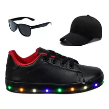 Tênis Infantil Masculino Led Casual Novo Menino Boné Óculos 