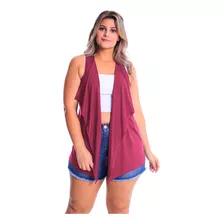 Colete De Bico Plus Size Alongado Feminino Malha Lynnce