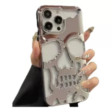 Funda Para iPhone Con Calavera 3d Cromo + Cristal Templado