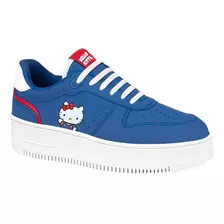 Tenis Casual Urbano Choclo Hello Kitty Itty Azul Para Mujer