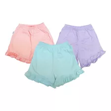 Short De Bebes Pack X 3 - T Basic Algodón 100% Con Volados