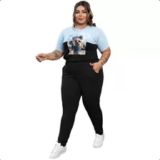 Conjunto Plus Size Feminino 2 Peças Calça E Blusa Moda Crepe