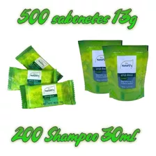  Kit 200 Shampoo 2em1 Erva Doce 30ml + 500un Sabonete 13g