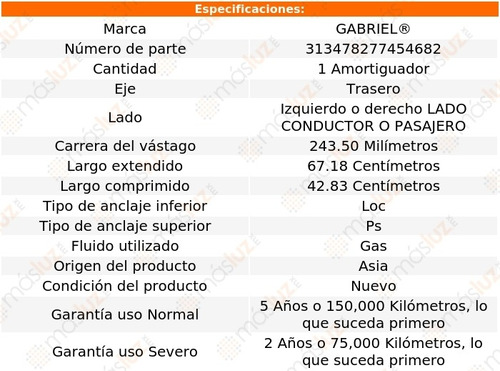 (1) Amortiguador Conductor O Pasajero Tra Contour L4 95/97 Foto 2