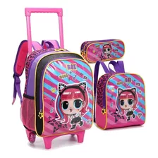 Kit Mochila Lancheira Estojo Feminina Infantil 2 Rodas