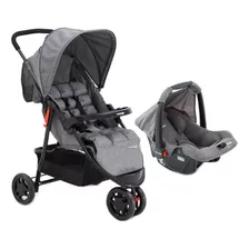 Carrinho De Bebê 3 Rodas Voyage Cax00678 Travel System Delta Cinza-grid Com Chassi De Cor Preto