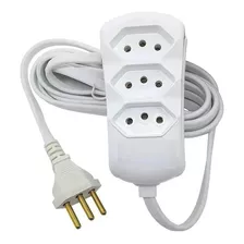 Extensão Elétrica 3 Metros Bivolt Fio Grosso 3 Tomada 3 Pino Cor Branco 127v/220v