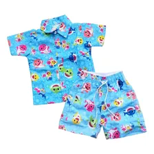 Roupa Mauricinho Conjunto Temático Baby Shark Tubarão Bebe