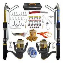 Kit De Pesca 2 Varas + 2 Molinetes E Acessorios Completo