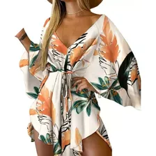 Minivestido Hawaiano De Playa Con Estampado Floral Irregular