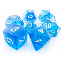 Conjunto 7 Dados Translúcidos Rpg D&d Azul - Novo