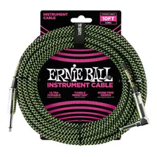 Cable Instrumento Ernie Ball 6077 3 Mts Verde Neon / Negro 