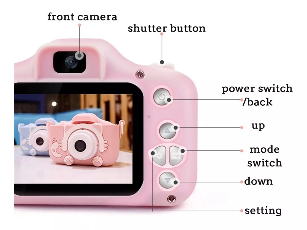 Câmera Infantil Mini Efeitos Fotos Voz Recarregável Com Capa