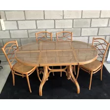 Antigua Mesa Thonet Esterillada Original C/ Vidrio Comedor