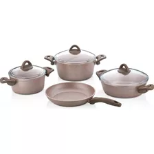 Batería De Cocina Premium Papilla Granito 7pz Antiadherente