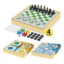 Jogo Tabuleiro 4 Em 1 Ludo Dama Xadrez Trilha Madeira Jogos