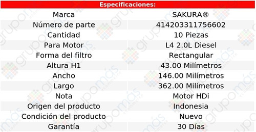 Caja De 10 Filtros De Aire Sakura 5008 L4 2.0l Diesel 18/20 Foto 2