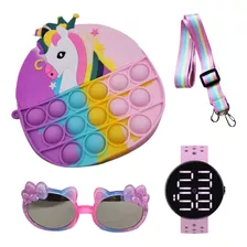 Relógio Led Infantil Menina Criança+bolsa Pop It+óculos Sol 