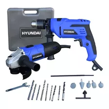 Kit De Rotomartillo Hyrt500 + Mini Amoladora Hya500- Hyk5000 Color Azul Frecuencia 60 Hz