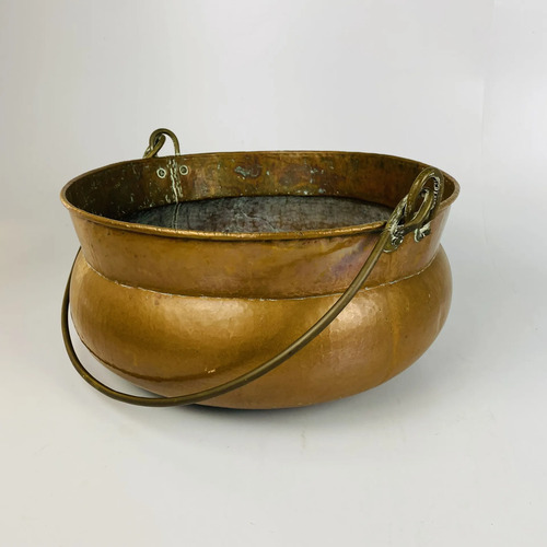 Tacho De Cobre Grosso Martelado Vintage Com Alça 18l 38cm Marrom 3