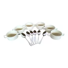 6 Tazas De Consomé + 6 Cucharas Soperas Acero Inox.