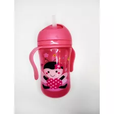 Vaso Con Bombilla Antiderrame Niño Y Niña Color Rosado