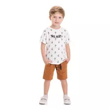 Conjunto Infantil Menino Camiseta Marfim E Bermuda Caramelo