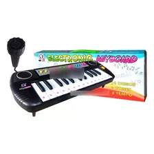 Teclado Piano Musical Infantil P/ Crianças Com Microfone Cor Preto 110v