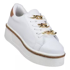 Tenis Plataforma Mujer Blanco Tacto Piel Stfashion 16903906