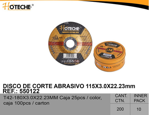Disco De Corte Abrasivo 115x3.0x22.23mm- Hoteche Pack 2unds.