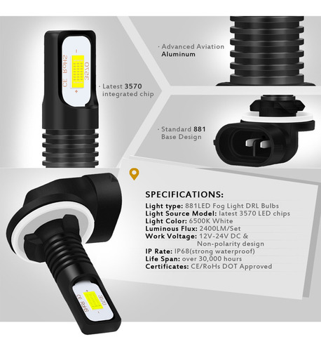 2 Luces Antiniebla Led 881 898 889 Aptas For Kia Hyundai Foto 7