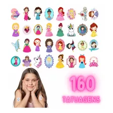 160 Tatuagem Temporária Infantil Princesas Kit 5 Cartelas