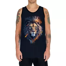 Camiseta Regata Estampada Leão Rei Fogo Ilustração Moda 1
