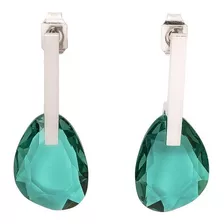 Aretes Mujer Acero Inoxidable Cristal, S Novia Luckyly Color Plata - Verde Esmeralda