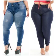 Kit 2 Calça Jeans Feminina Plus Size Cós Alto Promoção