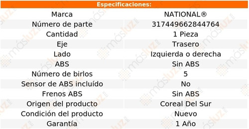 1- Maza Trasera Izq/der Sin Abs Breeze 96/00 National Foto 4