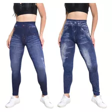 Kit 2 Calças Legging Fake Jeans Seu Novo Básico Favorito