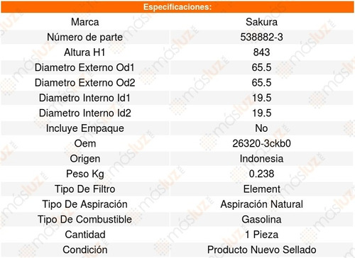 Filtro Aceite Para Kia Sedona V6 3.3l 19_20 Sakura 8640053 Foto 2