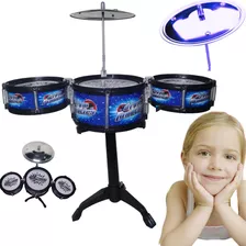 Mini Bateria Musical Infantil 3 Tambores Prato Baqueta