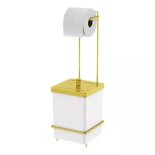 Lixeira Quadrada 6,5l Porta Papel Higiênico Dourado Banheiro Cor Branco-dourado