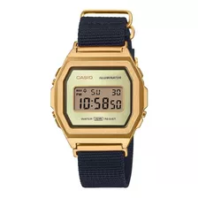 Set Reloj Casio Serie Premium A1000mgn-9 E-watch Color De La Correa Negro / Adicional Dorado Color Del Bisel Dorado Color Del Fondo Dorado