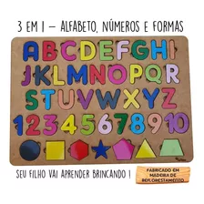 Tabuleiro Alfabeto Número Formas Brinquedo Madeira Educativo