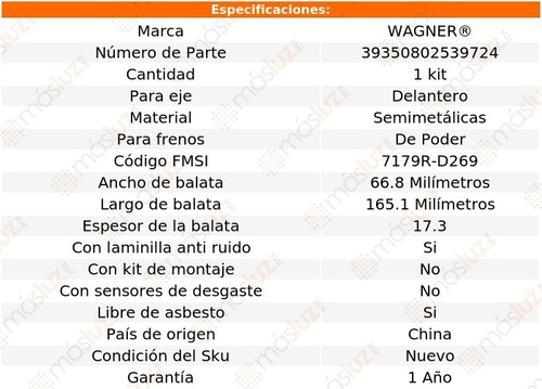 Kit Balatas Semimetalicas Del Dodge D150 V 8 5.9l 93 Wagner Foto 2