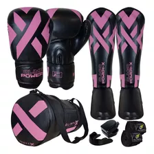 Kit Muay Thai Luva Caneleira Bolsa Bandagem Bucal Olimpo