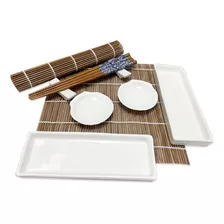 Set Sushi De Porcelana 8 Piezas Con Individuales Esterillas