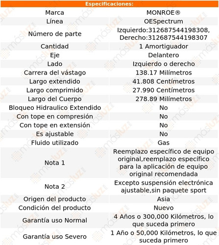 (1) Amortiguador Del Oespectrum Gas Der O Izq Cooper 07/15 Foto 2